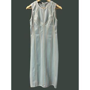 Narciso Rodriguez Sage Green Wool Shift Midi Dress Contrast Piping Size 4 EU 40